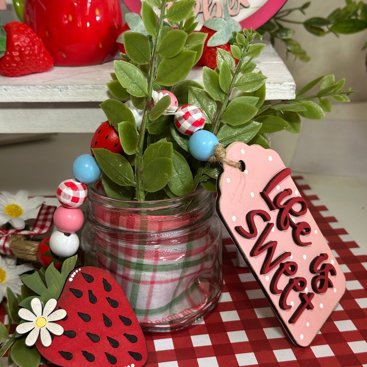"Life is Sweet" Tag with Strawberry Beads 🍓